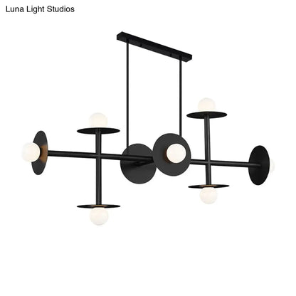 DecorBites™ Modern 8-Head Black Ceiling Light Fixture for Kitchen: White Glass Orbit Island Pendant