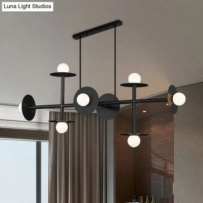 DecorBites™ Modern 8-Head Black Ceiling Light Fixture for Kitchen: White Glass Orbit Island Pendant
