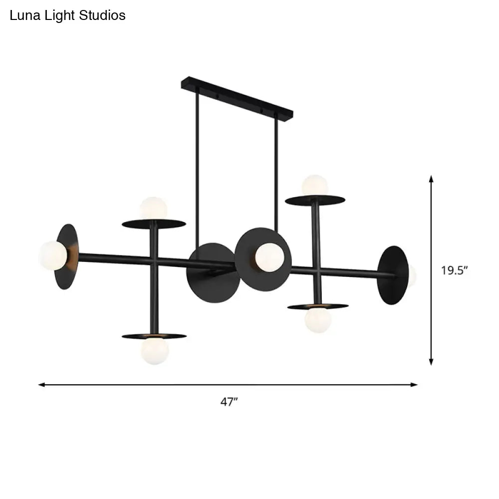 DecorBites™ Modern 8-Head Black Ceiling Light Fixture for Kitchen: White Glass Orbit Island Pendant