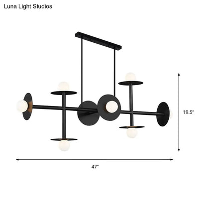 DecorBites™ Modern 8-Head Black Ceiling Light Fixture for Kitchen: White Glass Orbit Island Pendant