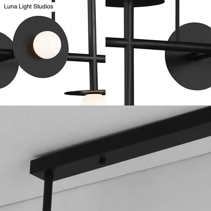 DecorBites™ Modern 8-Head Black Ceiling Light Fixture for Kitchen: White Glass Orbit Island Pendant