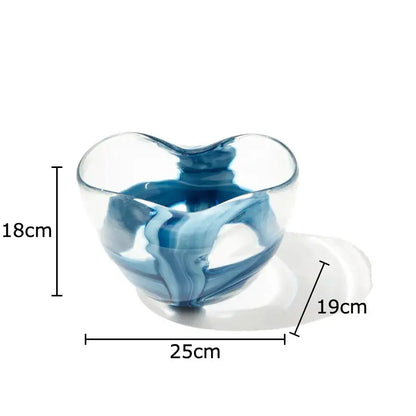 Modern abstract blue & clear striped glass vase living room decor