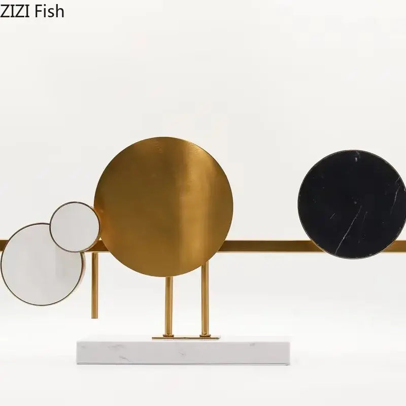 Modern abstract circular marble sculpture brass desk decor living room