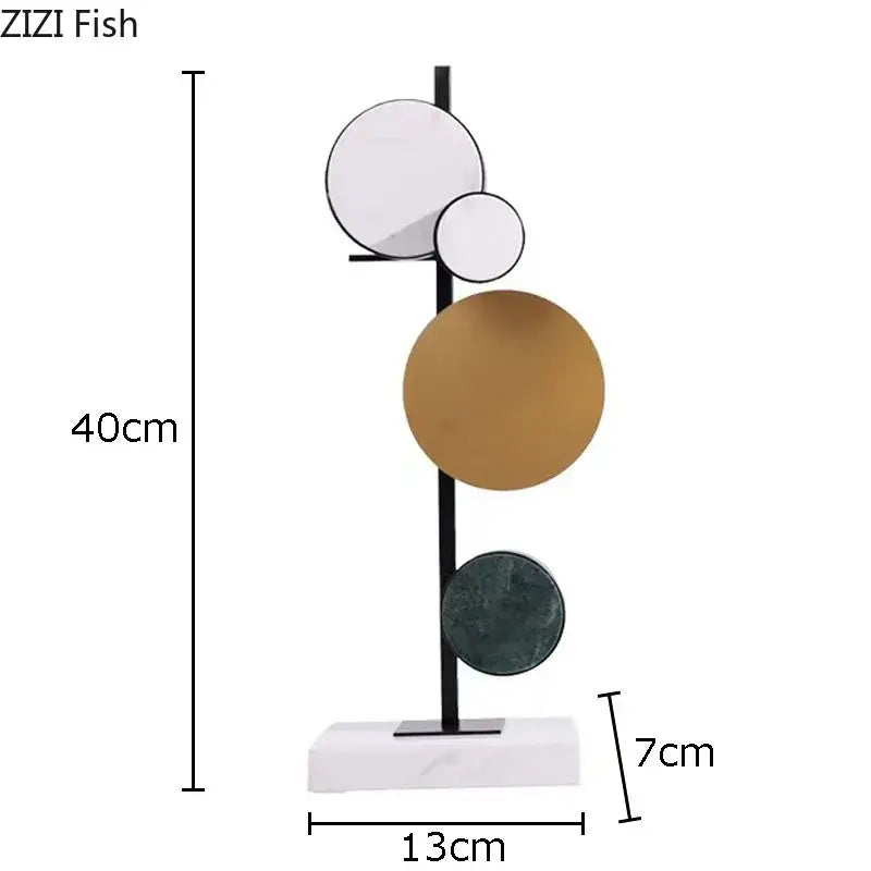 Modern abstract circular marble sculpture brass desk decor living room