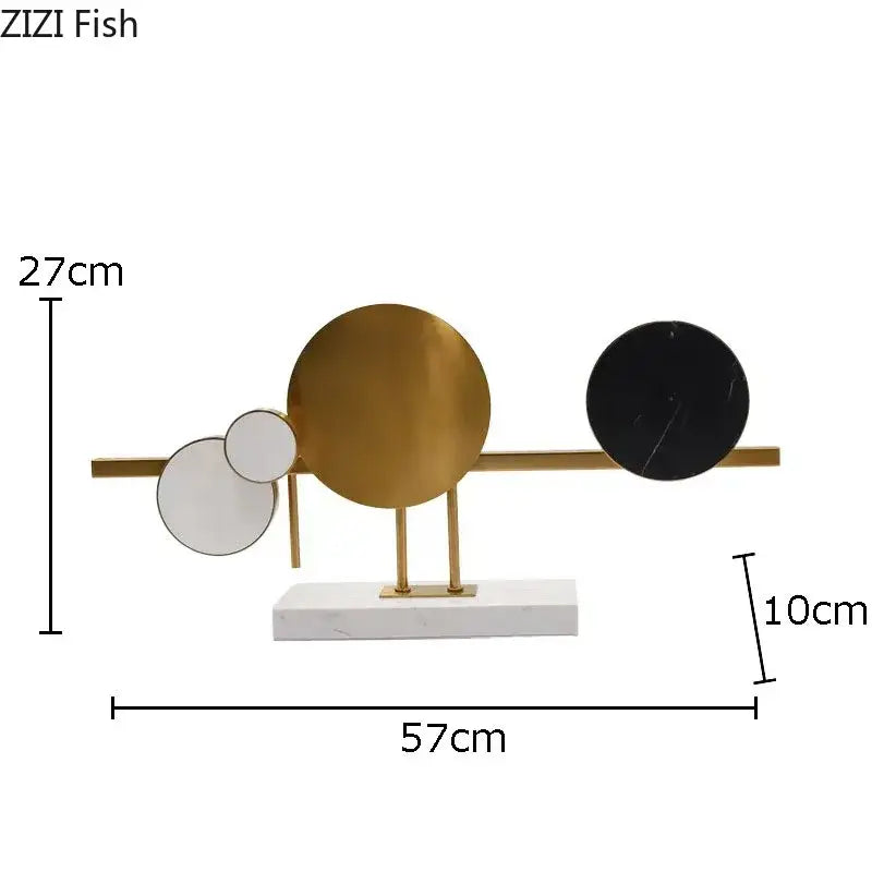 Modern abstract circular marble sculpture brass desk decor living room