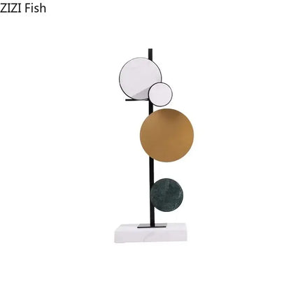 Modern abstract circular marble sculpture brass desk decor living room