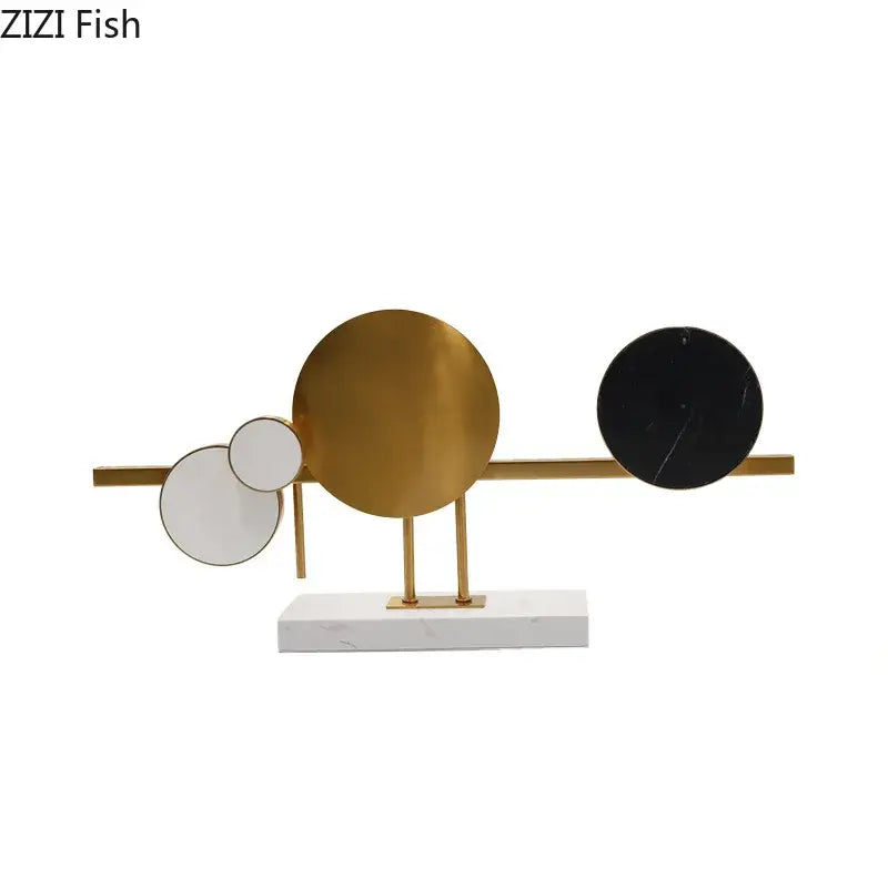 Modern abstract circular marble sculpture brass desk decor living room