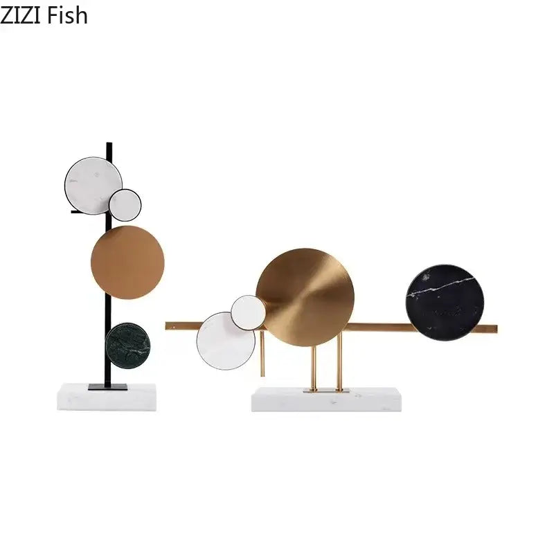 Modern abstract circular marble sculpture brass desk decor living room