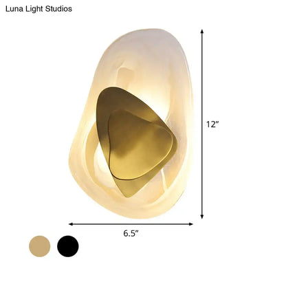 Modern abstract clear glass rock wall sconce black & gold dining room