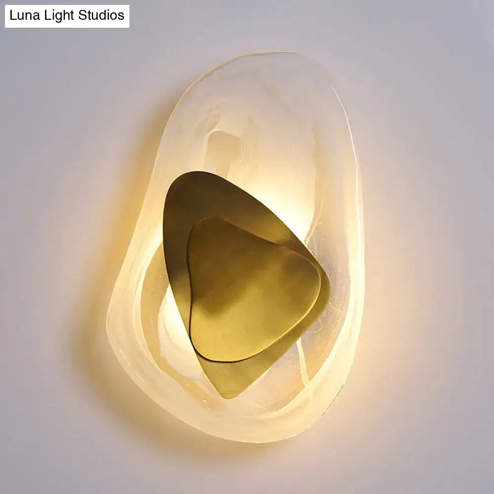 Modern abstract clear glass rock wall sconce black & gold dining room