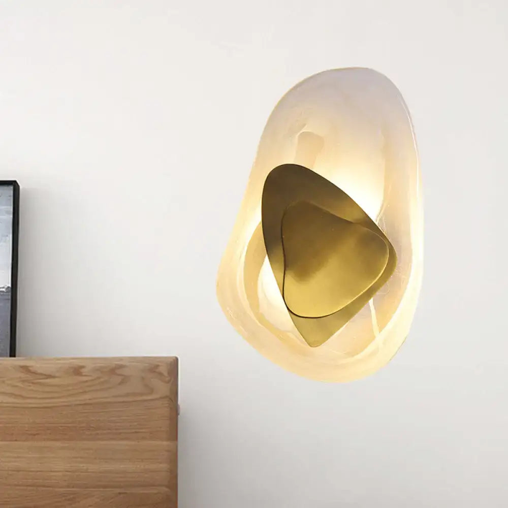 Modern abstract clear glass rock wall sconce black & gold dining room