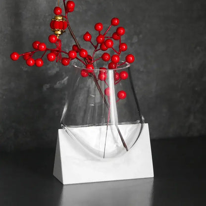 Modern abstract glass vase with white marble base living room decor