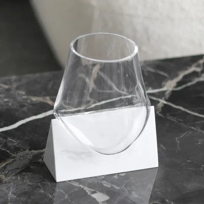 Modern abstract glass vase with white marble base living room decor
