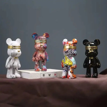 Modern abstract graffiti bear figurine living room decor statuette