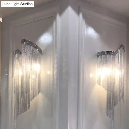Modern abstract silver wall light with tassel aluminum shade living room