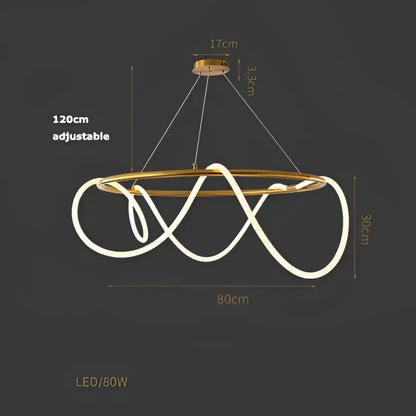 Modern abstract white & gold lines chandelier dining room light