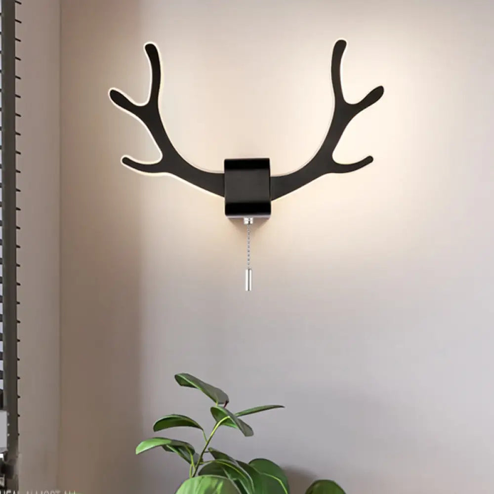 DecorBites™ Modern Acrylic Antlers Wall Sconce Lamp: Black/White LED, Pull Chain, Warm/White Light