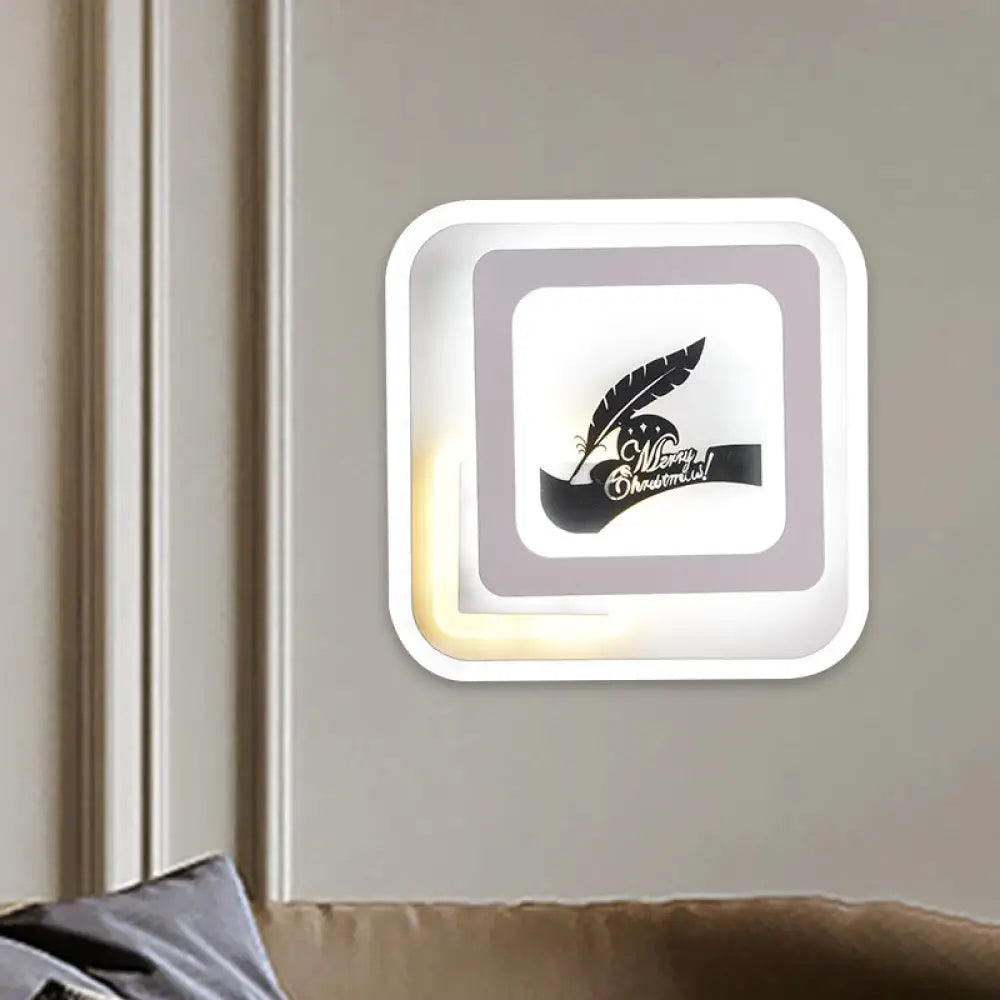 DecorBites™ Modern Acrylic LED Sconce: White Wall Lamp with Deer/Feather Pattern - Perfect for Living Room
