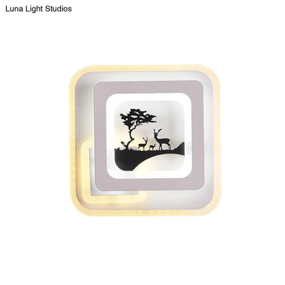 DecorBites™ Modern Acrylic LED Sconce: White Wall Lamp with Deer/Feather Pattern - Perfect for Living Room