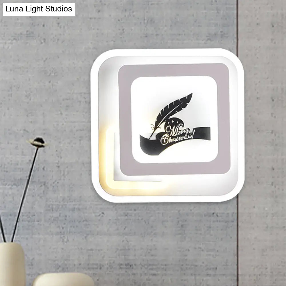 DecorBites™ Modern Acrylic LED Sconce: White Wall Lamp with Deer/Feather Pattern - Perfect for Living Room