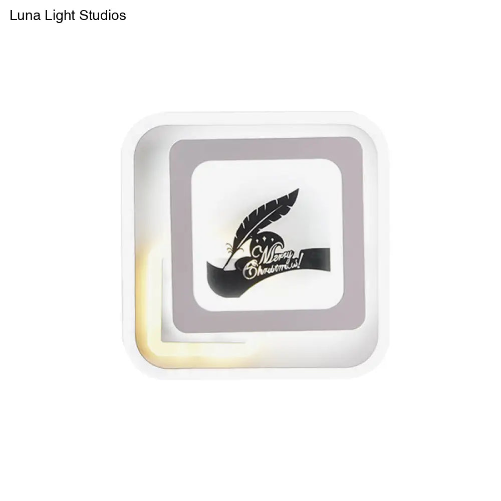 DecorBites™ Modern Acrylic LED Sconce: White Wall Lamp with Deer/Feather Pattern - Perfect for Living Room
