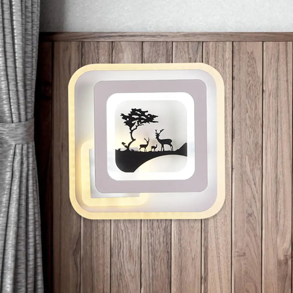 DecorBites™ Modern Acrylic LED Sconce: White Wall Lamp with Deer/Feather Pattern - Perfect for Living Room