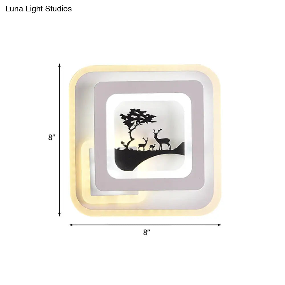 DecorBites™ Modern Acrylic LED Sconce: White Wall Lamp with Deer/Feather Pattern - Perfect for Living Room
