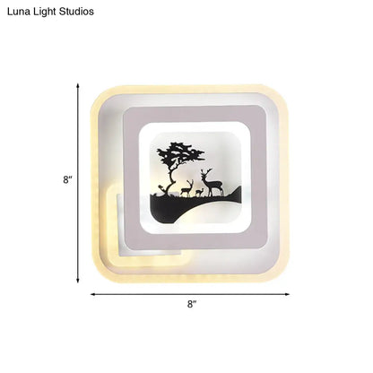 DecorBites™ Modern Acrylic LED Sconce: White Wall Lamp with Deer/Feather Pattern - Perfect for Living Room