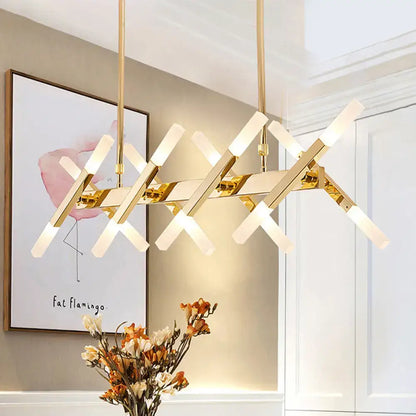 Modern acrylic tube island pendant light black & white dining room