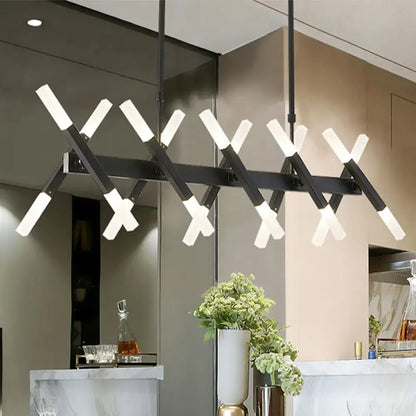 Modern acrylic tube island pendant light black & white dining room