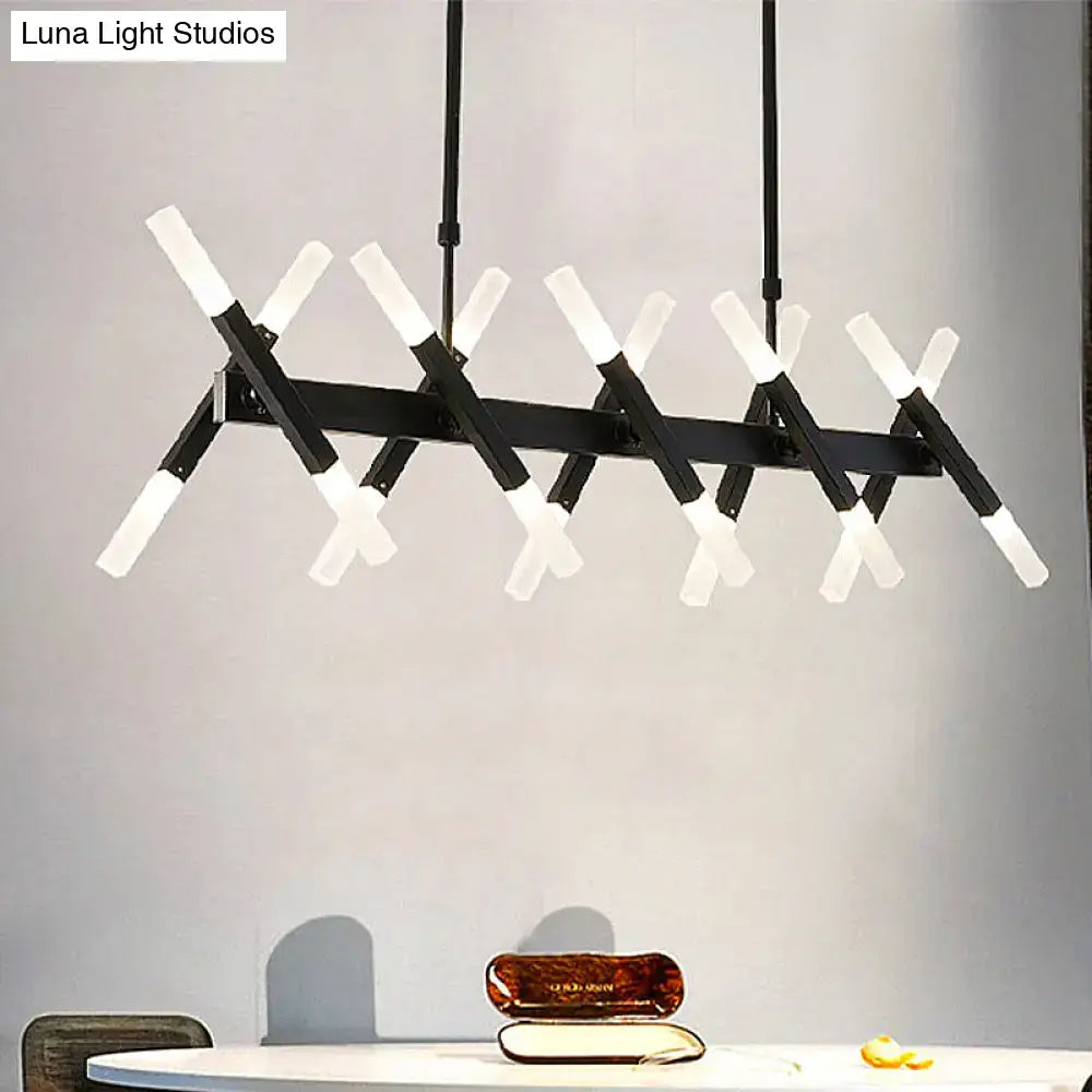 Modern acrylic tube island pendant light black & white dining room