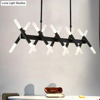 Modern acrylic tube island pendant light black & white dining room