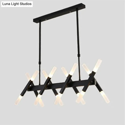 Modern acrylic tube island pendant light black & white dining room