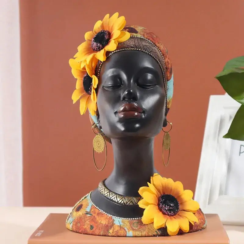 Modern african beauty figurines black and yellow living room decor