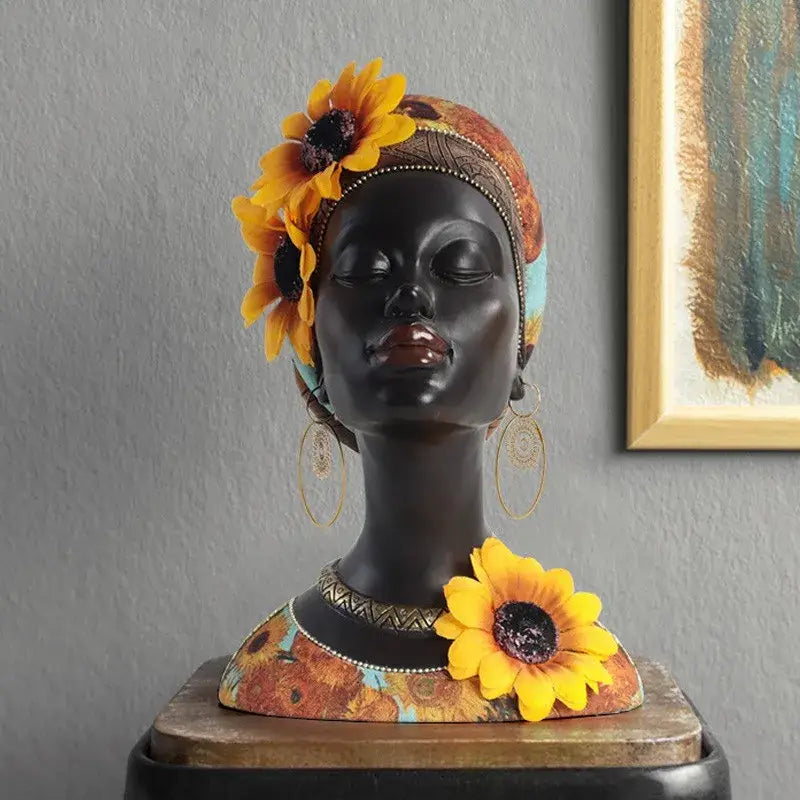 Modern african beauty figurines black and yellow living room decor