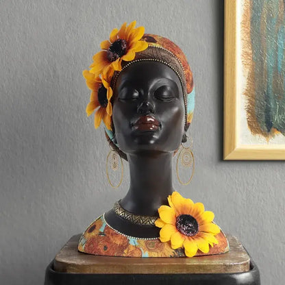 Modern african beauty figurines black and yellow living room decor