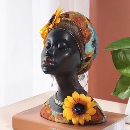 Modern african beauty figurines black and yellow living room decor