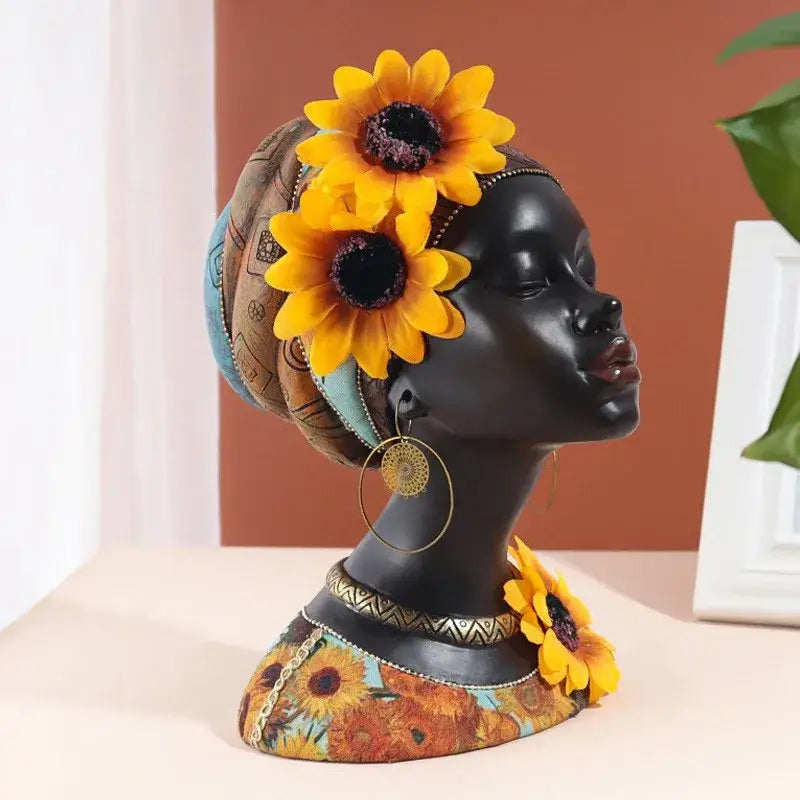 Modern african beauty figurines black and yellow living room decor