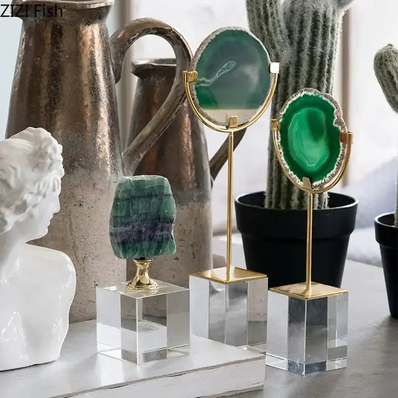Modern agate crystal base ornaments living room gold decor art