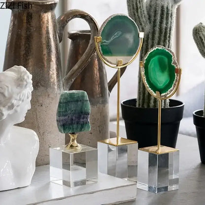 Modern agate crystal base ornaments living room gold decor art