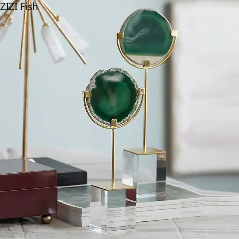 Modern agate crystal base ornaments living room gold decor art