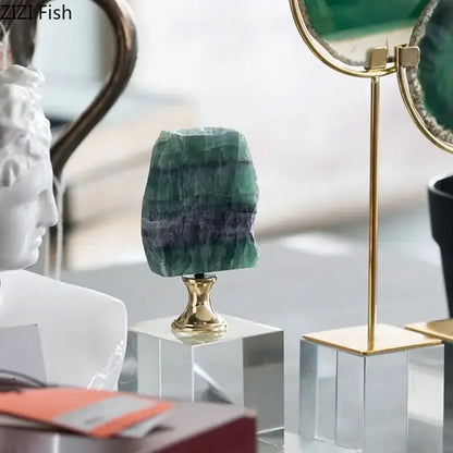 Modern agate crystal base ornaments living room gold decor art