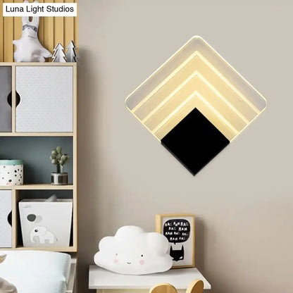 Modern aged silver & black square led wall sconce bedroom light