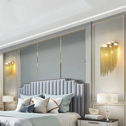 DecorBites™ Modern Aluminum Tassel Wall Sconce with 3 Lighting Options in Silver/Gold for Bedside