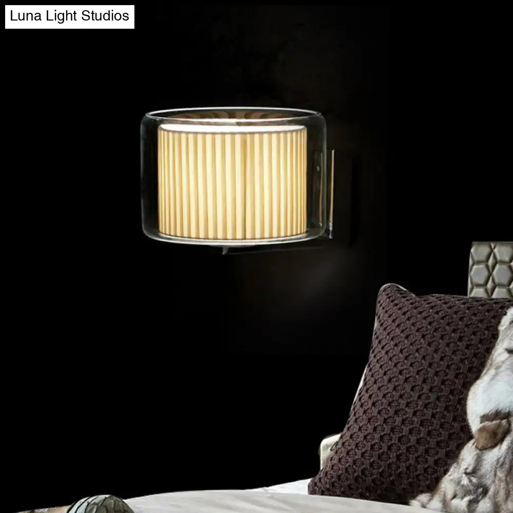Modern amber and black pleated fabric wall lamp bedroom light