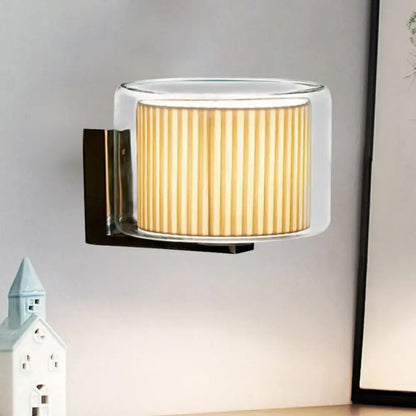 Modern amber and black pleated fabric wall lamp bedroom light