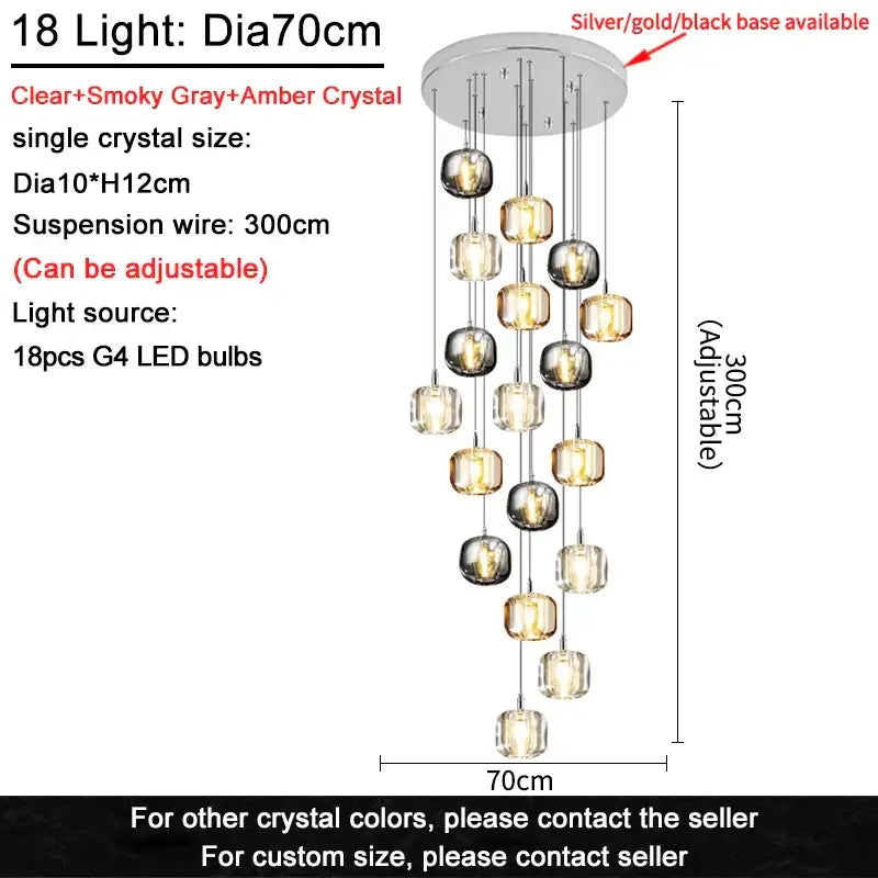 Modern amber and gold crystal led ceiling chandelier living room