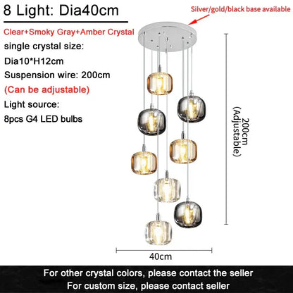 Modern amber and gold crystal led ceiling chandelier living room