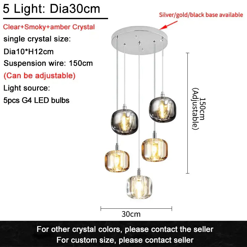 Modern amber and gold crystal led ceiling chandelier living room