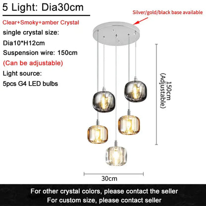 Modern amber and gold crystal led ceiling chandelier living room